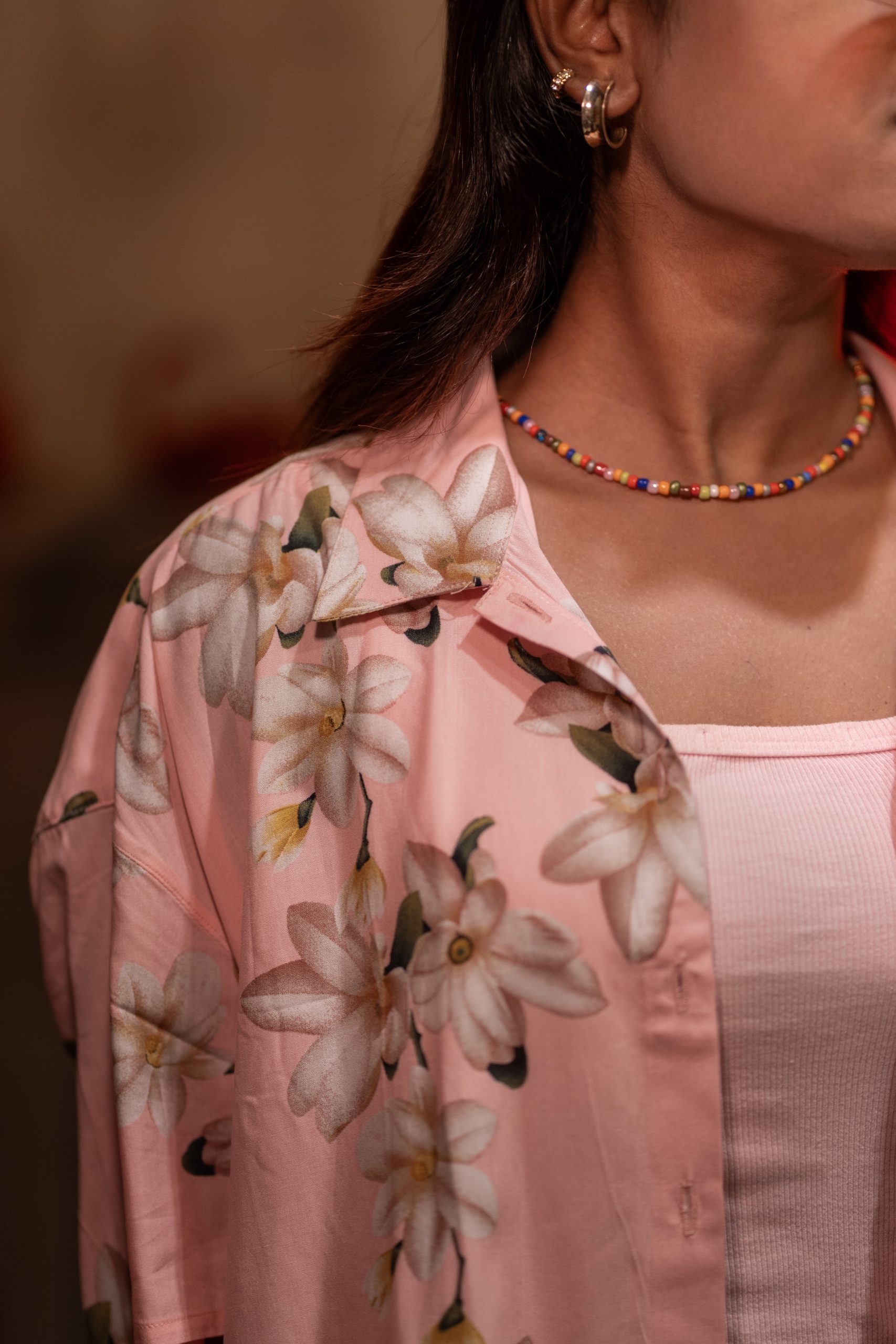 Pink Floral Linen shirt